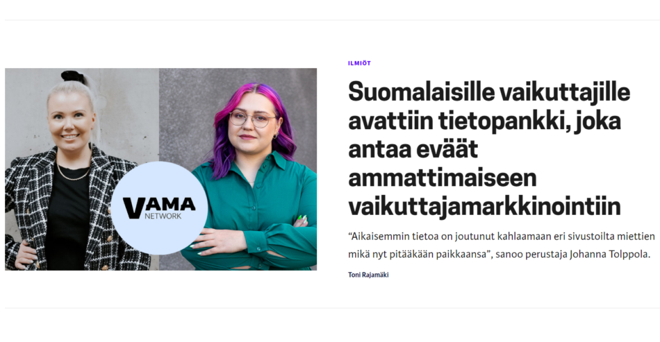 Artikkelin Markkinointiuutiset.fi: Suomalaisille vaikuttajille avattiin tietopankki, joka antaa eväät ammattimaiseen vaikuttajamarkkinointiin pääkuva